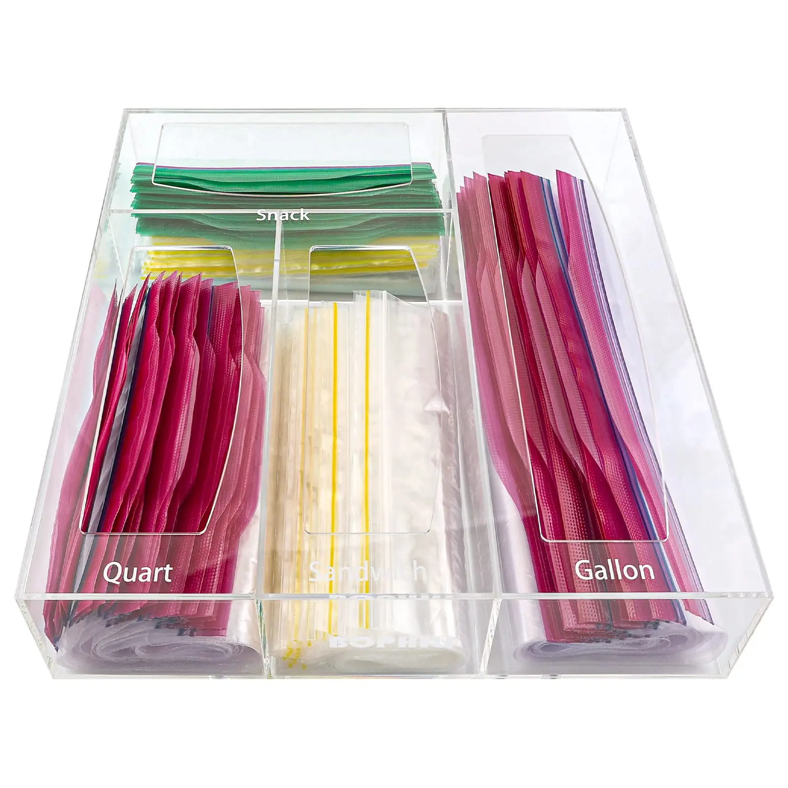 Bag Organizer, BOPHILI Acrylic Zipper Organizer for Quart Sandwich Snacks and Gallon Bags Various Sizes Compatible with Ziploc