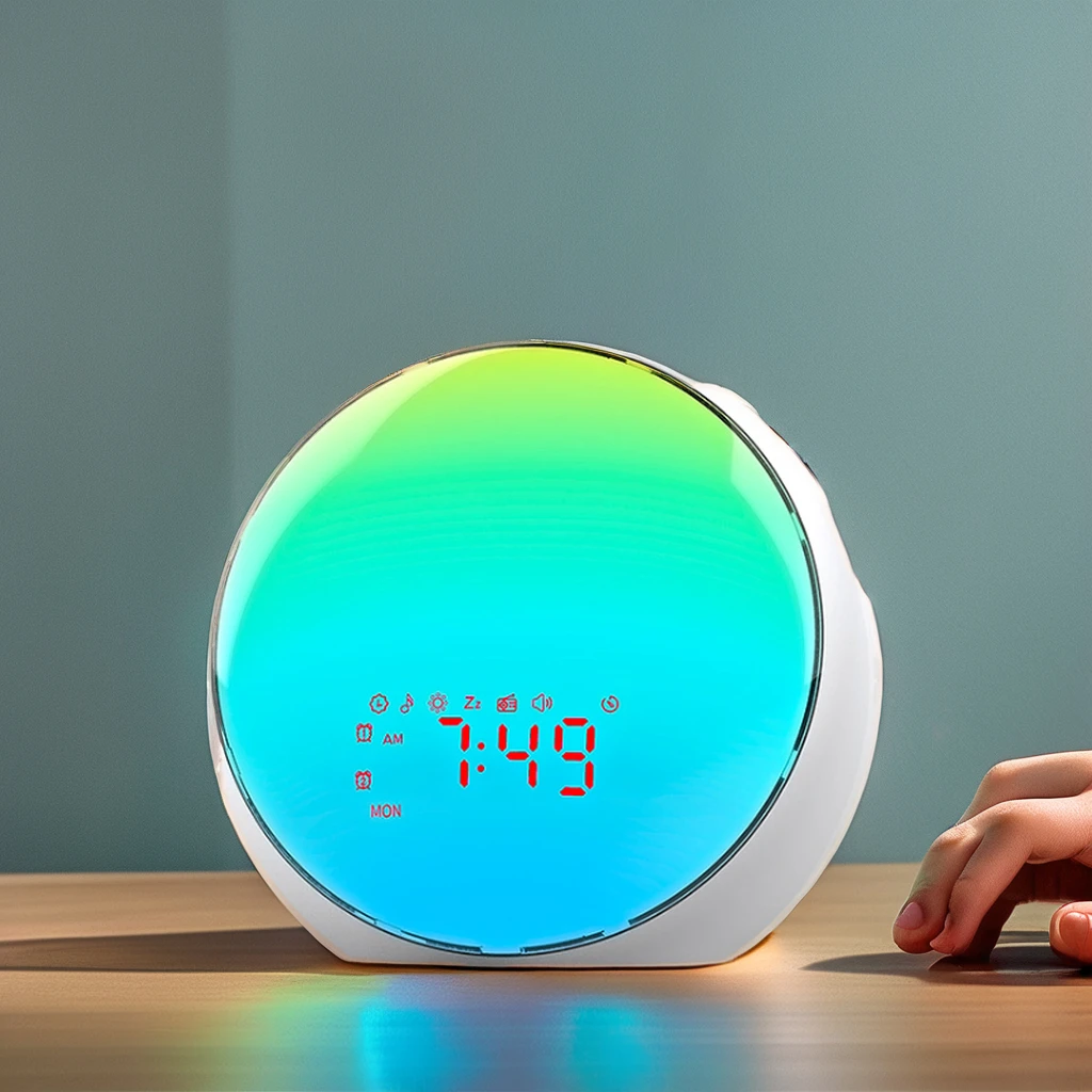 Household Dual Alarms Fm Radio Snooze Nightlight Daylight 7 Colors Wake Up Light Sunrise Wake Up Light Alarm