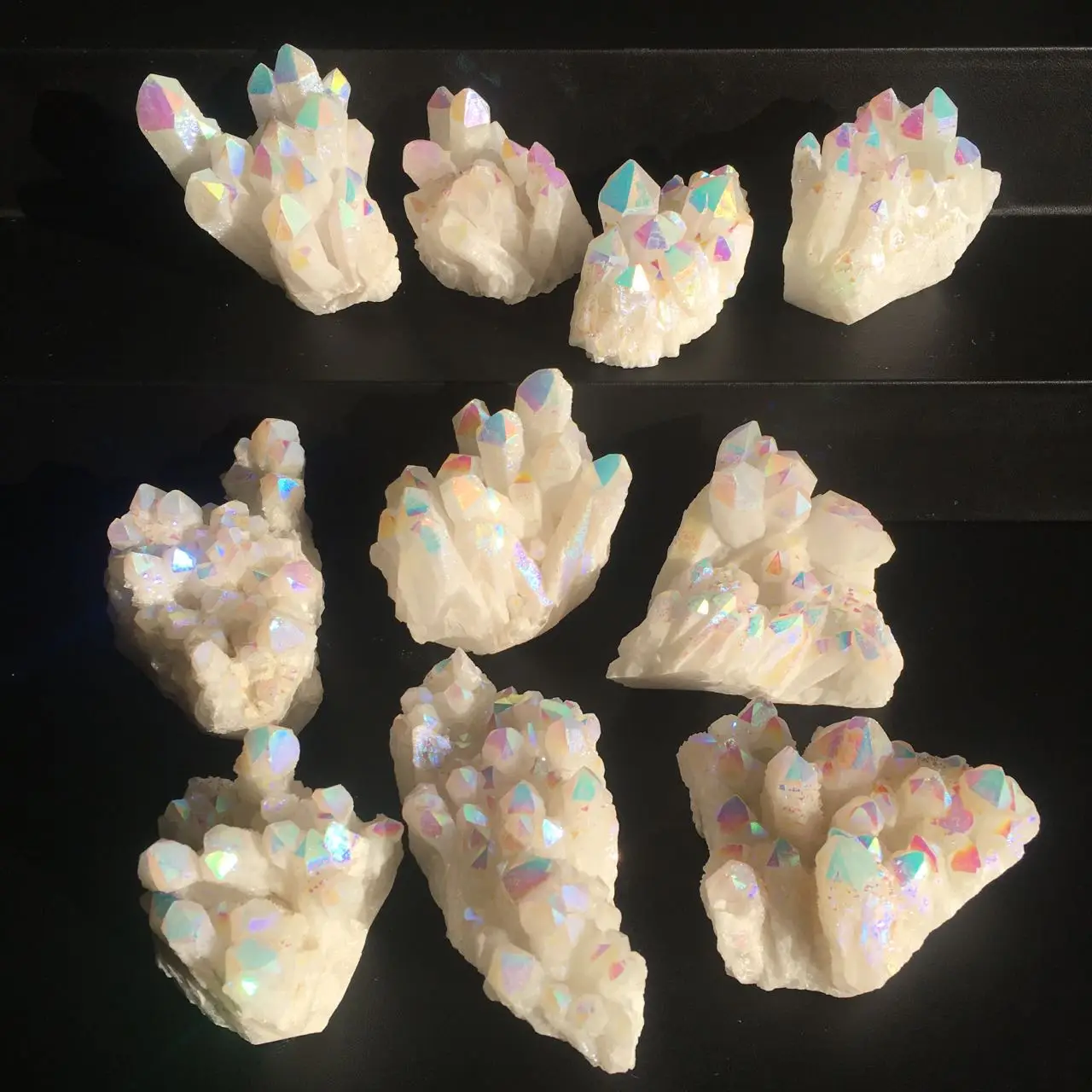 Wholesale White Quartz Angel Aura Quartz High Quality Titanium Electroplated Cluster Aura Rainbow Crystal Cluster For Decoration