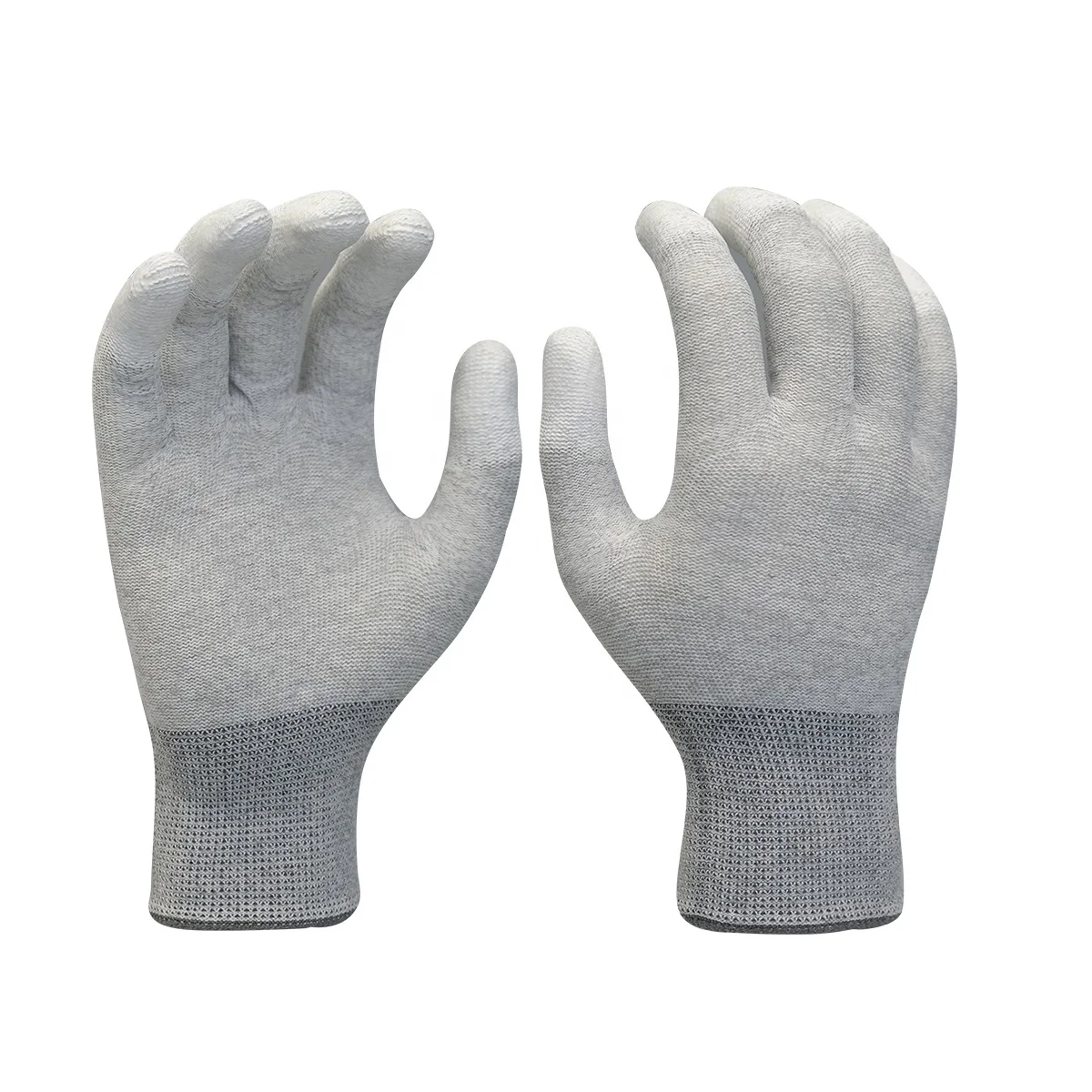 Labor working gloves PU latex fingers coated grey white with tight cuff for construction and protection