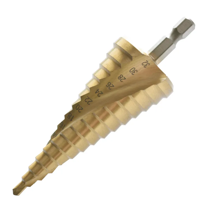 3pcs screw Titanium-Coated High-Speed Steel Step Drill Bit Set Quick Change 4-32mm  Hex Shank Metal Hole Cutter