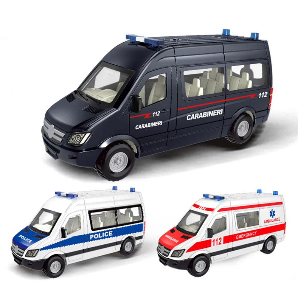 Alloy ambulance toys back to the police car three open doors car drop-resistant van model toys