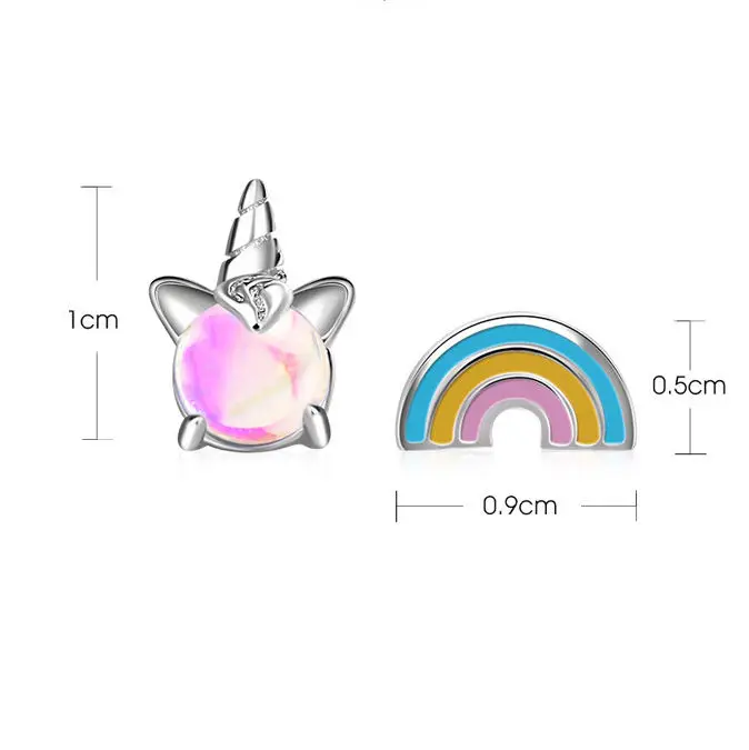 Gold Plated Stud Earrings Baby Girl Style Surgical Stainless Steel Colorful Zircon Opal Cute Animal Kids Unicorn Earrings Studs
