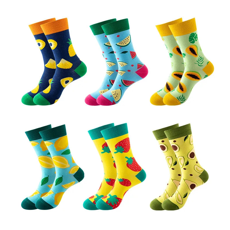 High Quality Crew Cotton Colorful Socks Custom Logo Funny Funky Novelty Fashion Design Food Animals Socks Men Women Happy Socks