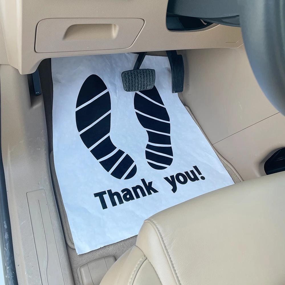 Custom Thank You Paper Matts Disposable Car Paper Floor Mats For Cars Auto Detailing
