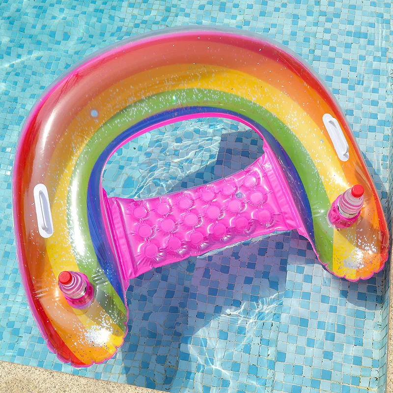 Inflatable Pool Float Chair with glitter Rainbow Pool Chair Lounge Floats for Swimming Pool Party Floats for Adults