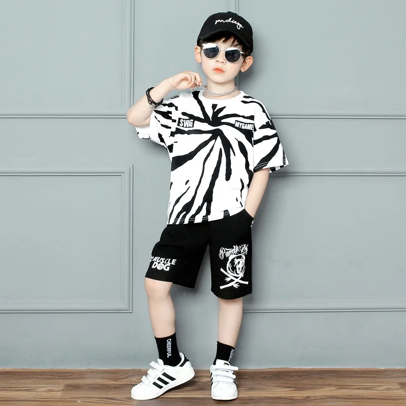 Top Leader Summer 2Pcs Suits Boy Clothing Set hiphop Style T-shirt + Shorts pant teenage Boy Clothes outfit 9 10 11 12 13 Years