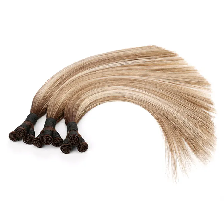 Soft Thin Invisible Russian Thick End Double Drawn Hand Tied Wefts Hair Extensions, Handtied Weft European