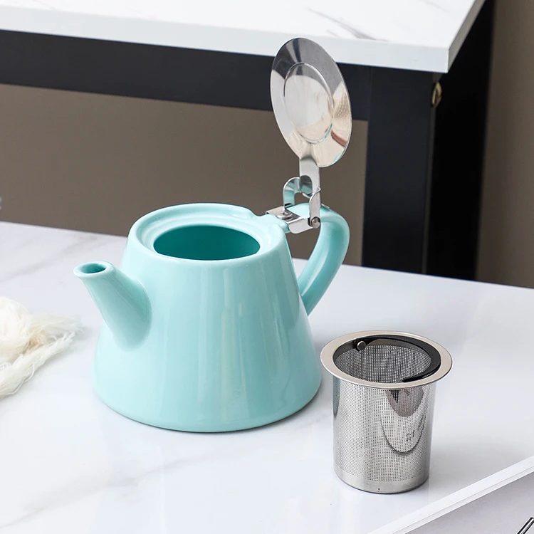 Modern Nordic Style Stainless Lid Tea Pot Coffee Tea Cup Sets Afternoon Porcelain Tea Set With Wooden Tray