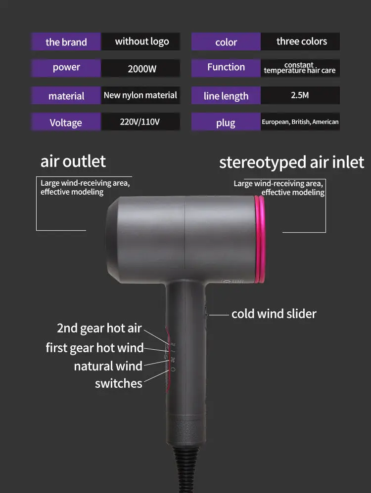 Wholesale salon Professional Dryer Powerful Hairdryer Travel Homeuse Hot Cold Wind super Blow Dryer Negative Ionic Hair Dryer