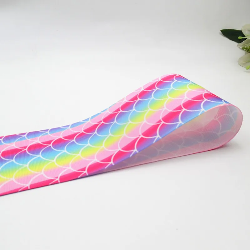 3 inch 75mm Custom Fish scales DIY Accessories Mermaid Gift Wrapping Printing Gift Ribbon for Hair Accessories
