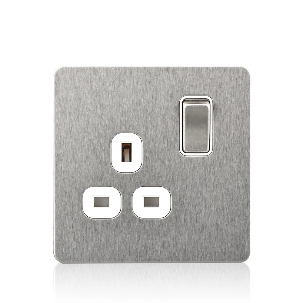 BS standard UK 3 pin power stainless steel electrical socket
