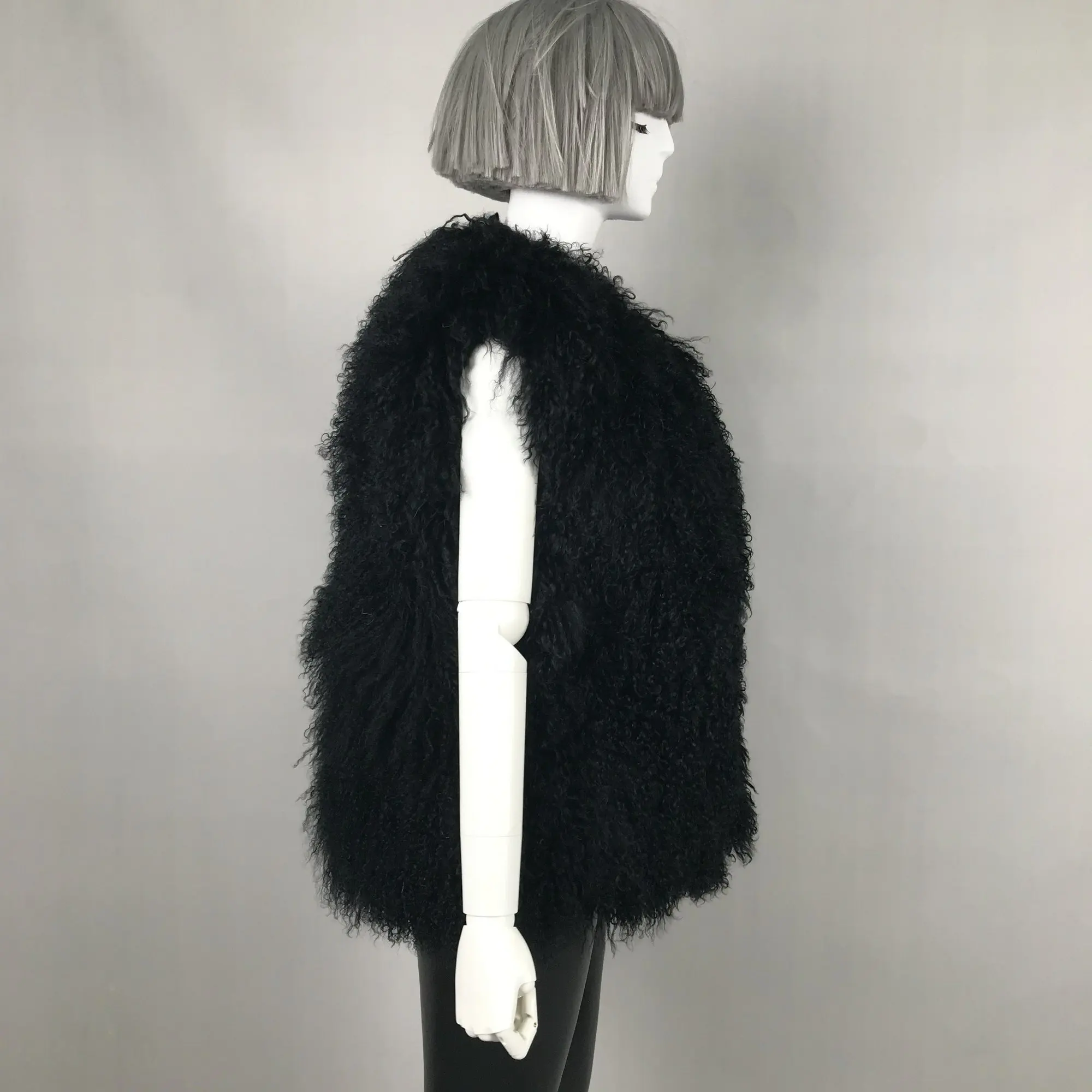 Custom Classic design Long style  Mongolian lamb fur vest women winter real sheep fur MONGOLIAN LAMB VEST for lady fashion