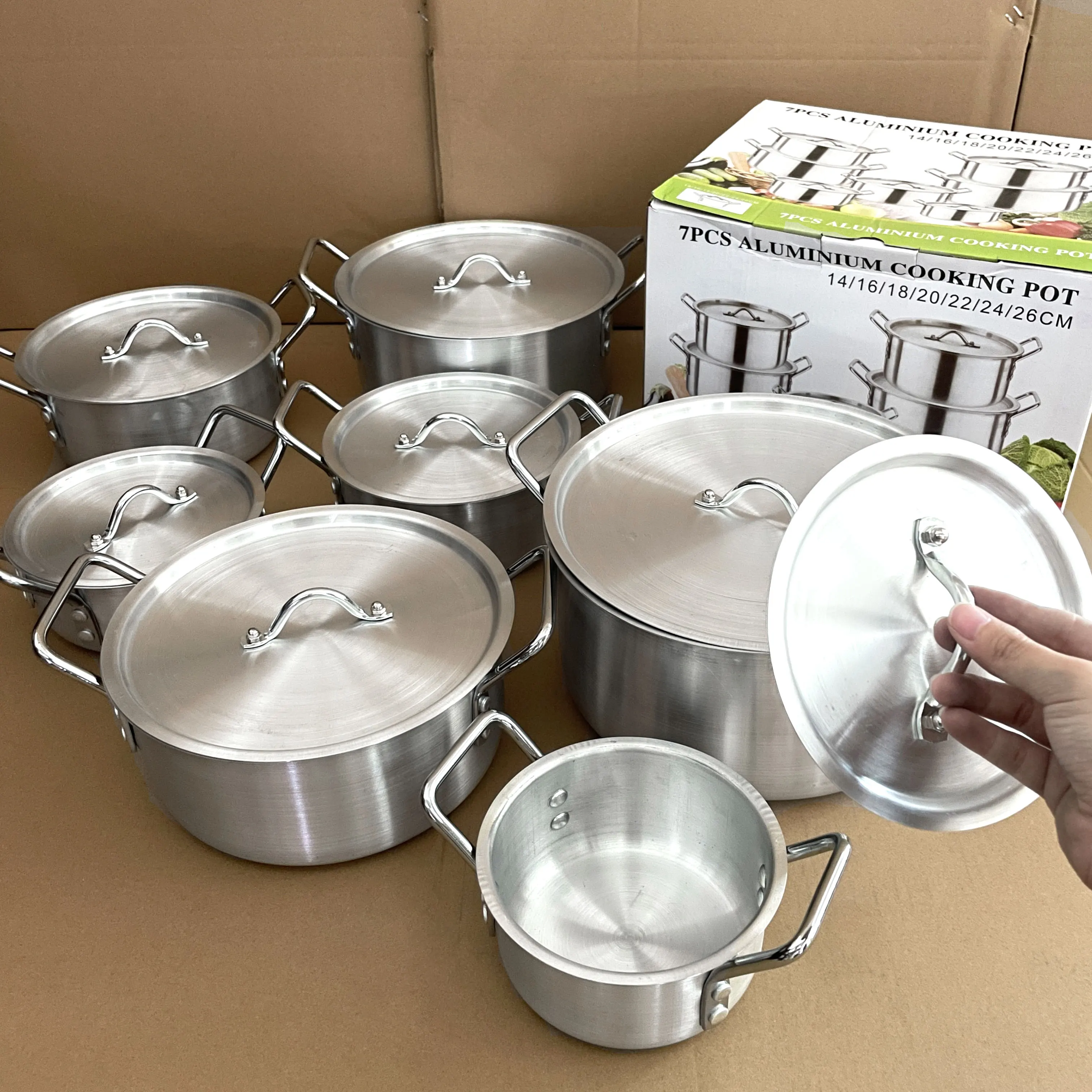 High Quality 14-Piece Cooking Pot Aluminum Cookware Set Large Capacity Pans Cooking Pot Sustainable Kitchen Soup Pots  With Lids