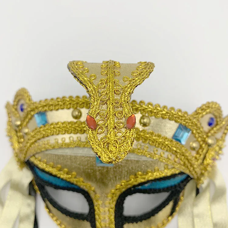 Egyptian Cleopatra Mask Headpiece Crown Pharaoh Ancient Queen Masquerade Party, Egyptian Mask with Glasses Gold/