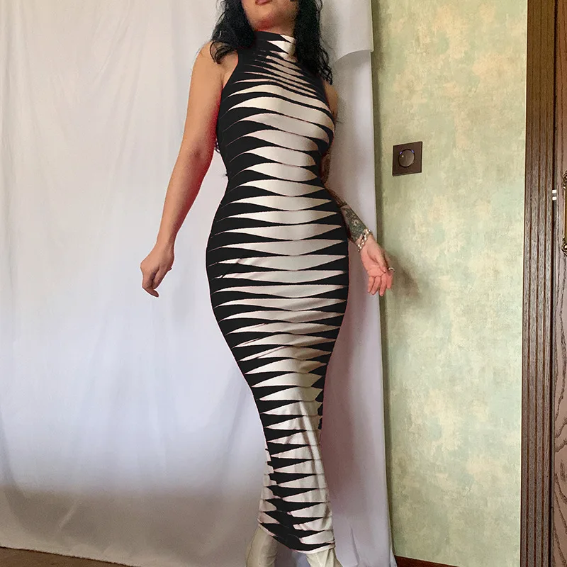 Y2K Popular New High Neck Print Sleeveless elegant Long Maxi Dresses 2022