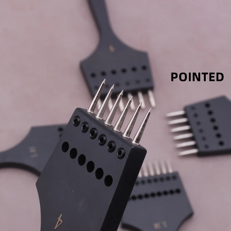 Black Sharp Head Replaceable Prick Iron Hole Punch Detachable Veg Tanned Leather Round Stitching Chisel Set DIY Leather Tool