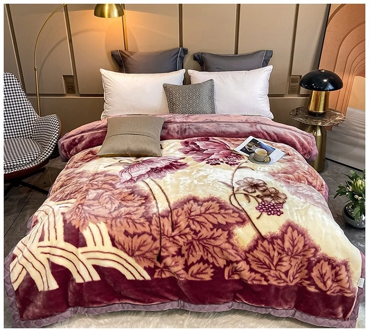 Cheap King Size Flower Mink Winter Korean Blanket Manufacturers Customized Polyester Thick Throw Raschel Bed Printed OEM Blanket
