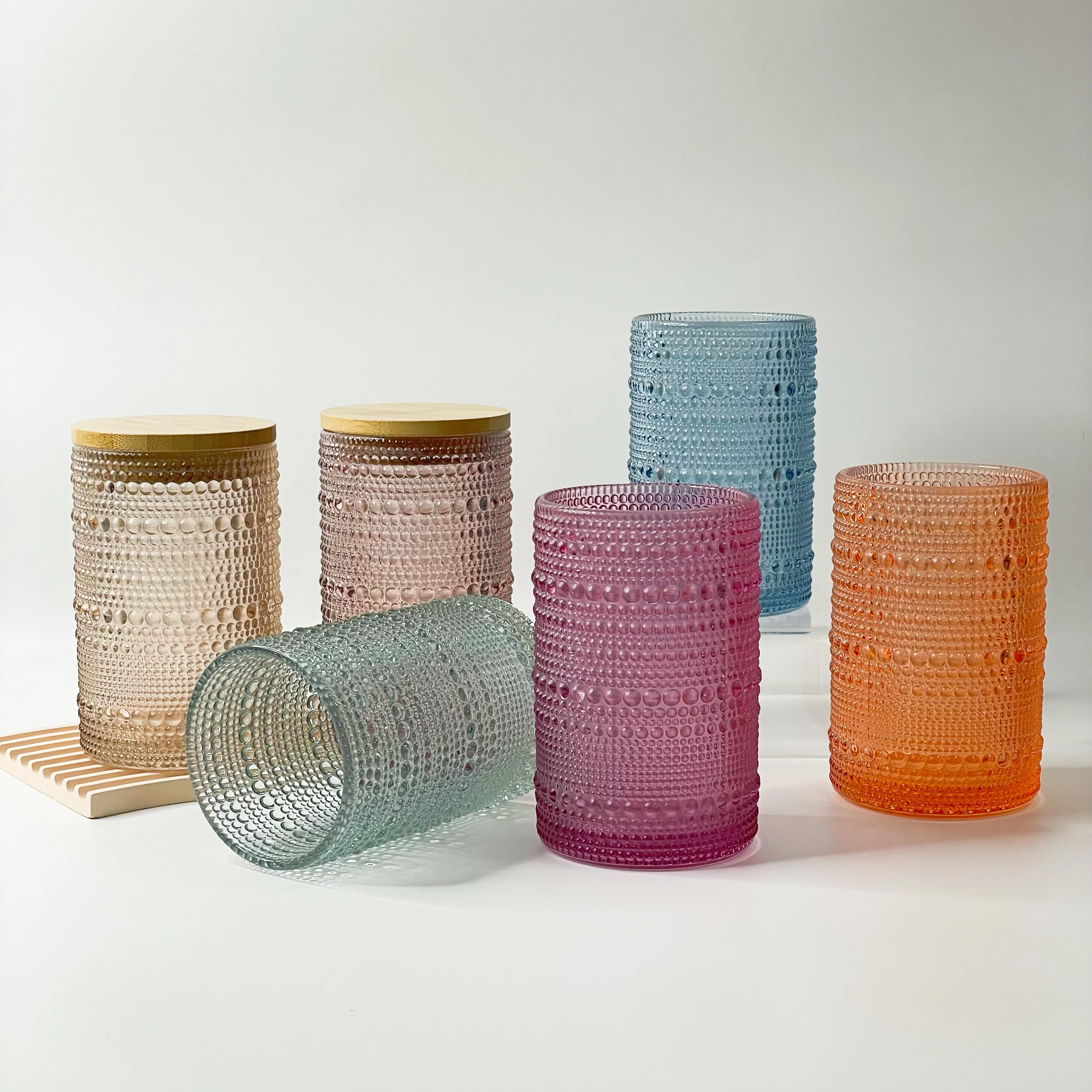 Хит продаж винтажная стеклянная чашка с бамбуковой крышкой цветная посуда бокальные стаканы для винного сока