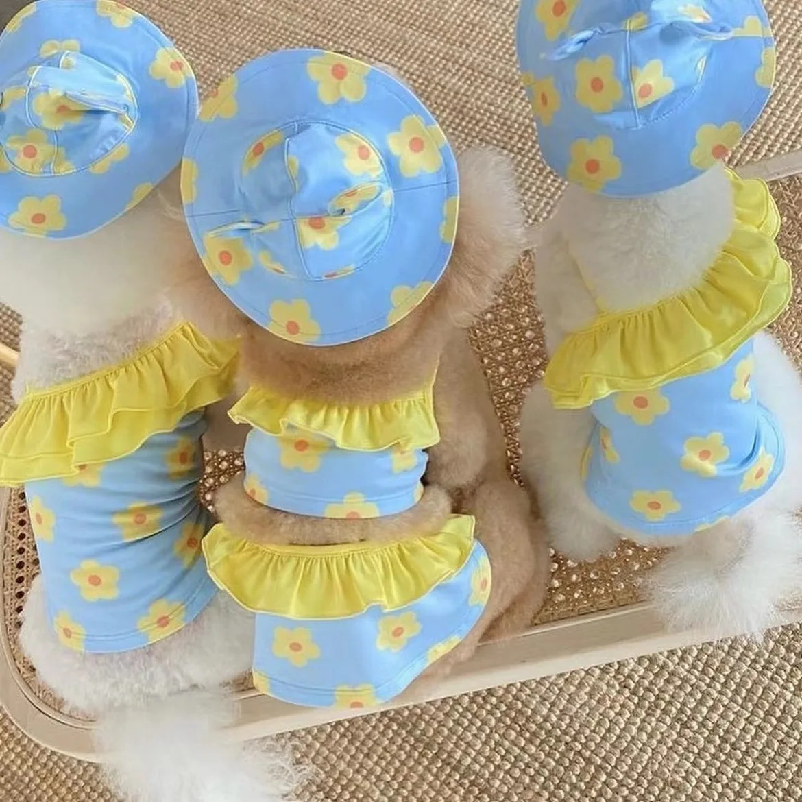 Hot Selling Luxury Pet Clothes Dog Apparel Accessories Cute Pet Pink Leopard Blue Floral Swimsuit One-shoulder Swim Outfit