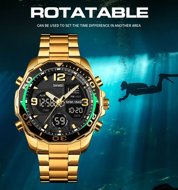 SKMEI 1649 High Quality Dual time Water Resistant Alarm Men Fashion Multifunctional Function Digital Movement Watches