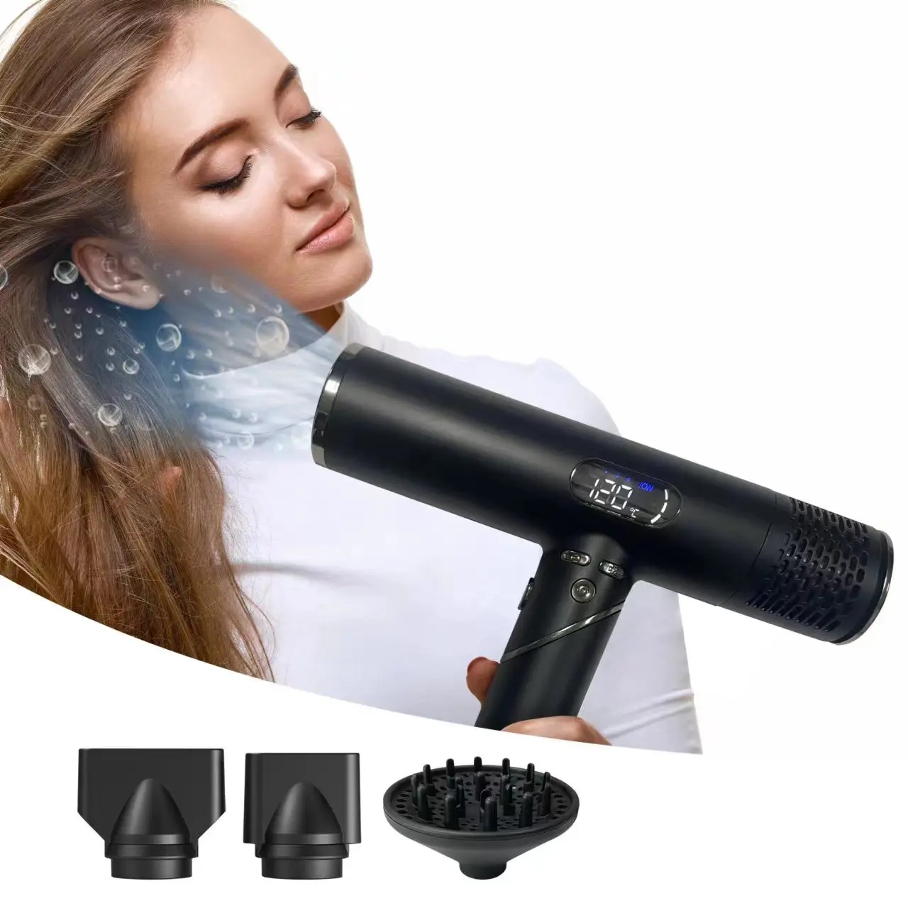 New Design High Speed Hair Dryer T Shaped Professional Folding Mini Hair Dryer Set Brushless Motor with Negative Ion