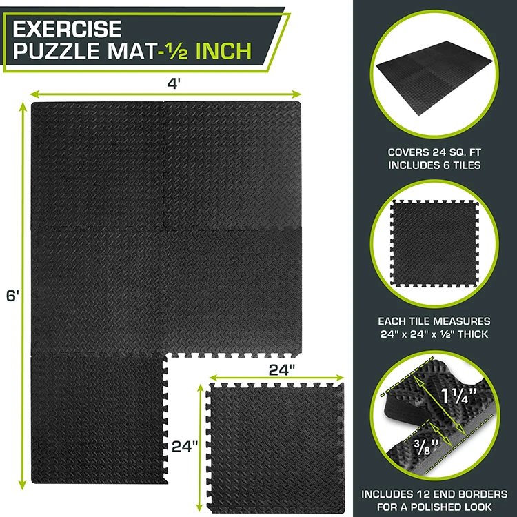 Gym Flooring Interlocking EVA Soft Foam Floor Puzzle Play Workout Exercise Mats