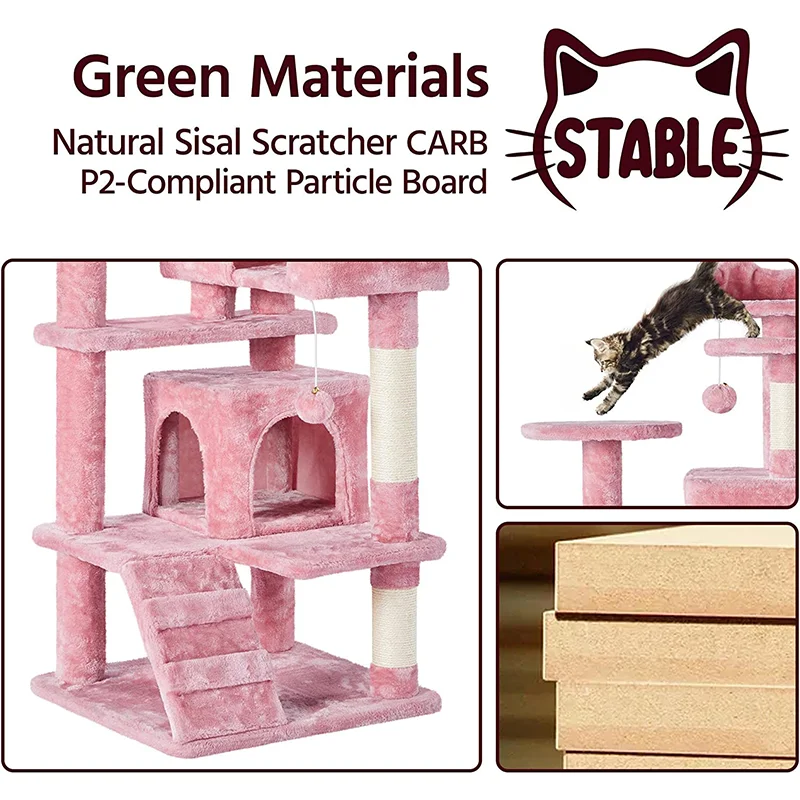 Scratch Climbing Tower Sisal Tree Tower Condo Play Pet Scratch Post Kitten Furniture Large Wooden cat house