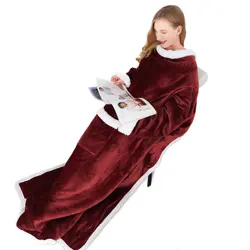 OEM & ODM Фланелевое плетеное длинное одеяло с капюшоном удобное одеяло с рукавами оверсайз зимнее ТВ одеяло Шерпа флис