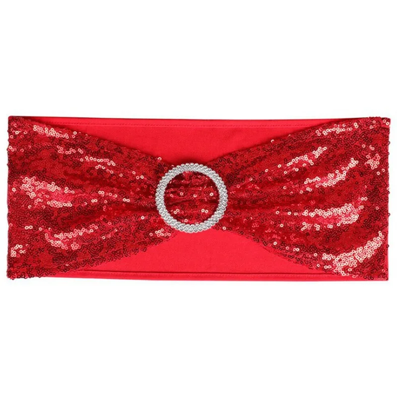 Wholesale Spot Ins Wedding Banquet Decoration Hotel Spandex Chair Cover Bow Chair Back Flower Elastic Sequin Strap