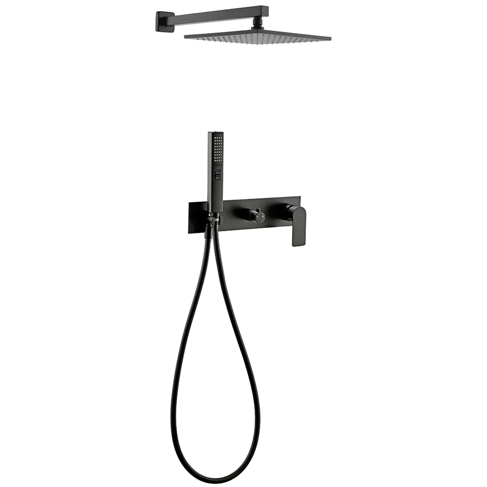 Aqua Gallery Matt Black Finish Single Handle Hot Cold Water Supply Brass In-wall Concealed Bathroom Shower Faucet