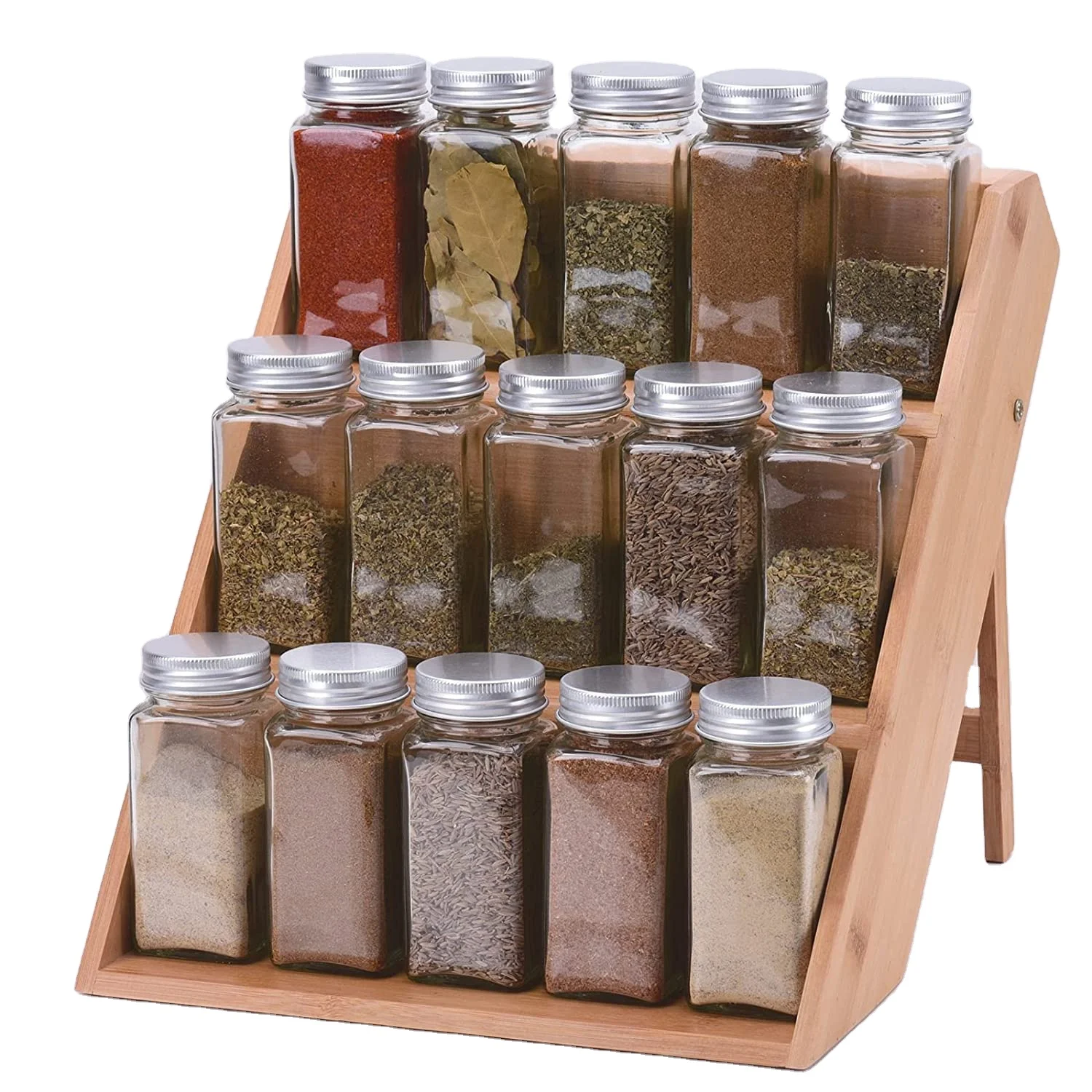 Spice Rack Organizer for countertop 3-Tier for Cabinet ,Bamboo Storage Shelf Kitchen Spice Display Space Saving