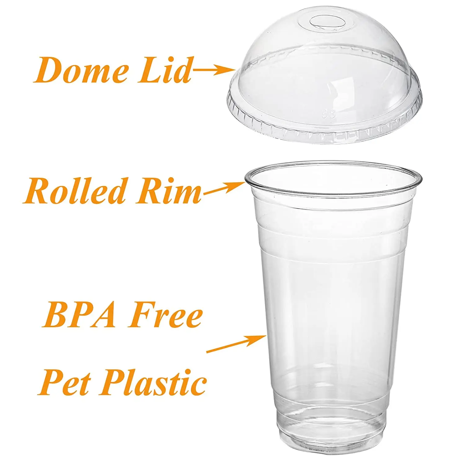 Custom printing logo cheap 16oz 24oz 32oz 500ml clear cold drink pet disposable plastic cups with flat dome lids
