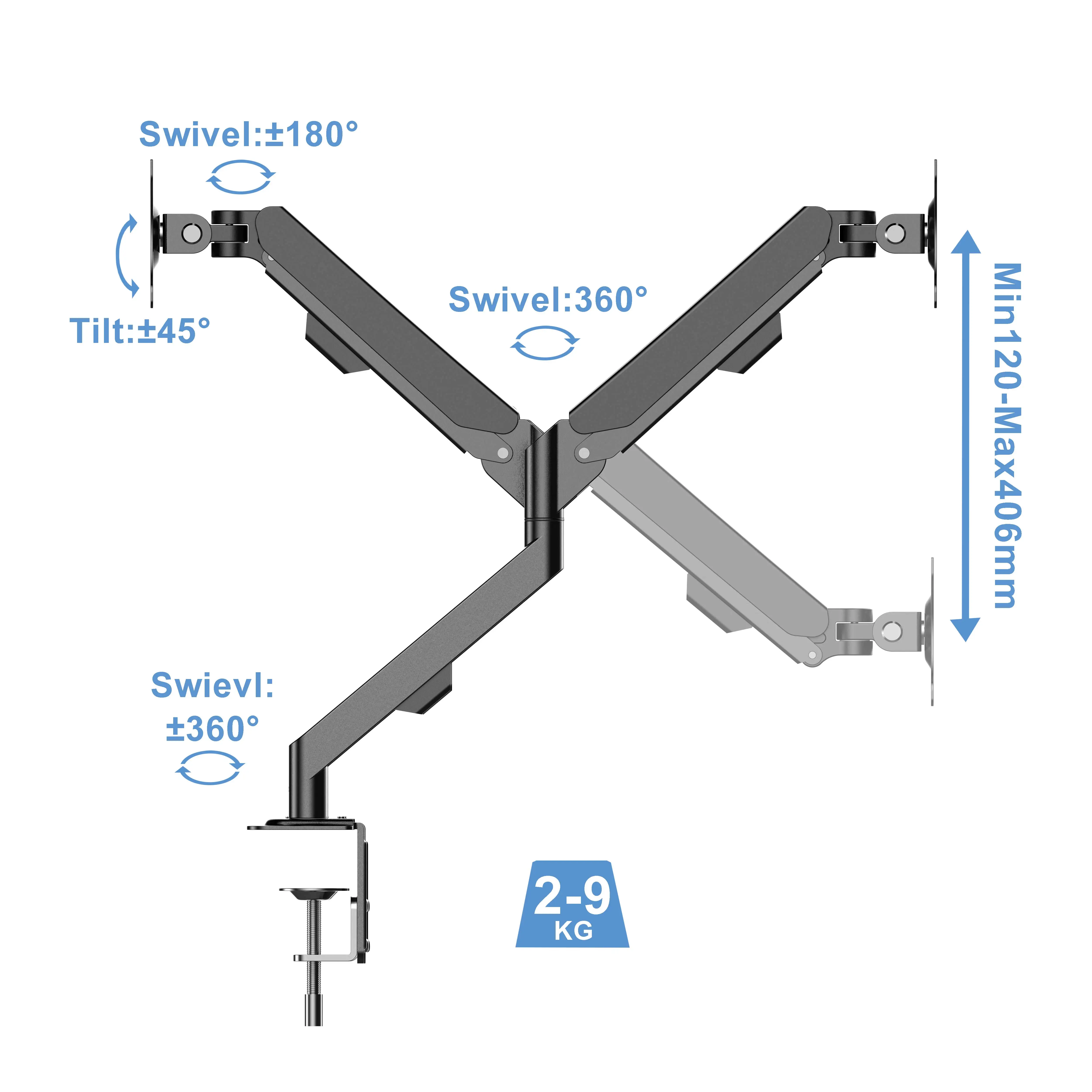 
Dual Gas Spring Arm Computer LCD Articulated Desk Monitor Mount Arm 