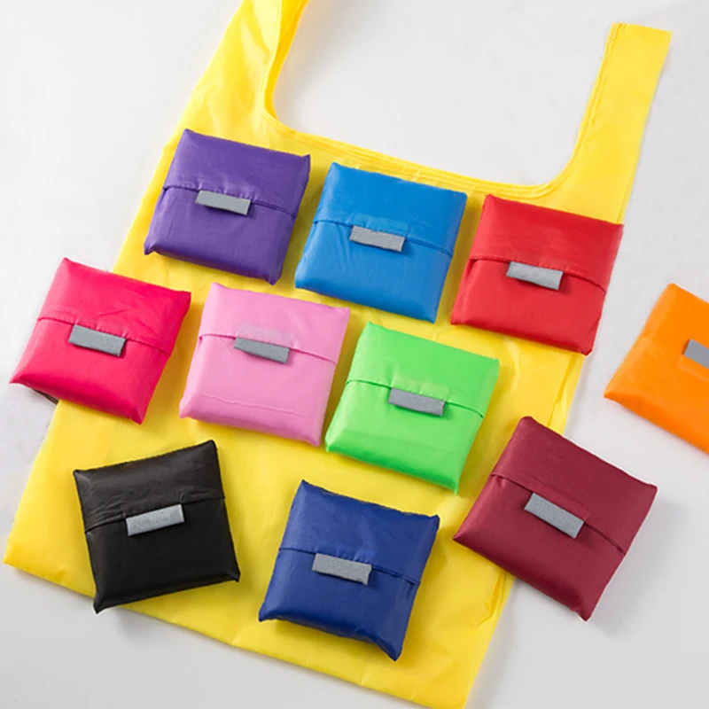 Eco Friendly Custom Logo Polyester Foldable Tote Bags Nylon Foldable Reusable Shopping Bag for Grocery