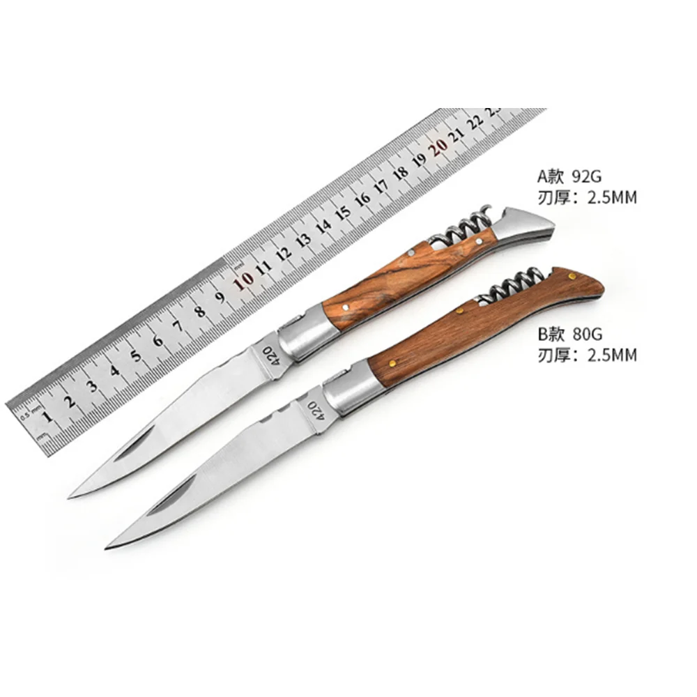 high quality French wooden handle multifunction Laguiole folding pocket knife with Corkscrew