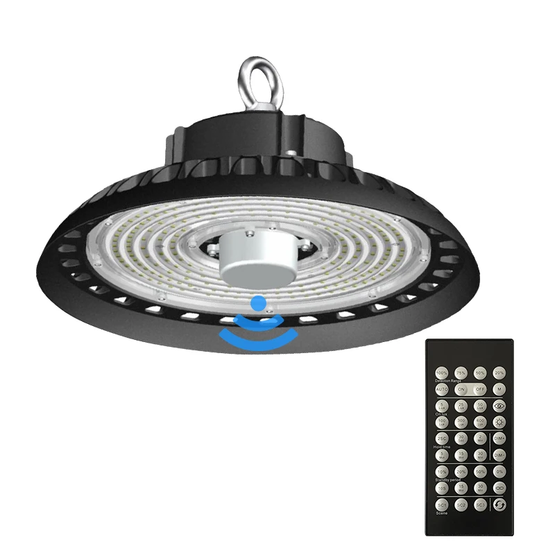 Dimmable Energy Saving Ufo Led High Bay Light 100w 150w 200w Remote Control 2700-6500K IP65 Industrial Lighting Lamp For Garage
