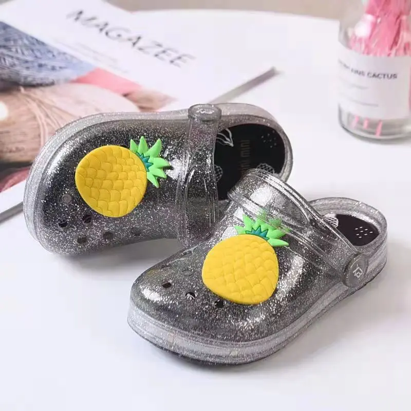 new fruit slippers children  jelly shoes boys and girls cute pvc Croc Clogs Hole Slippers jelly slippers LED lights