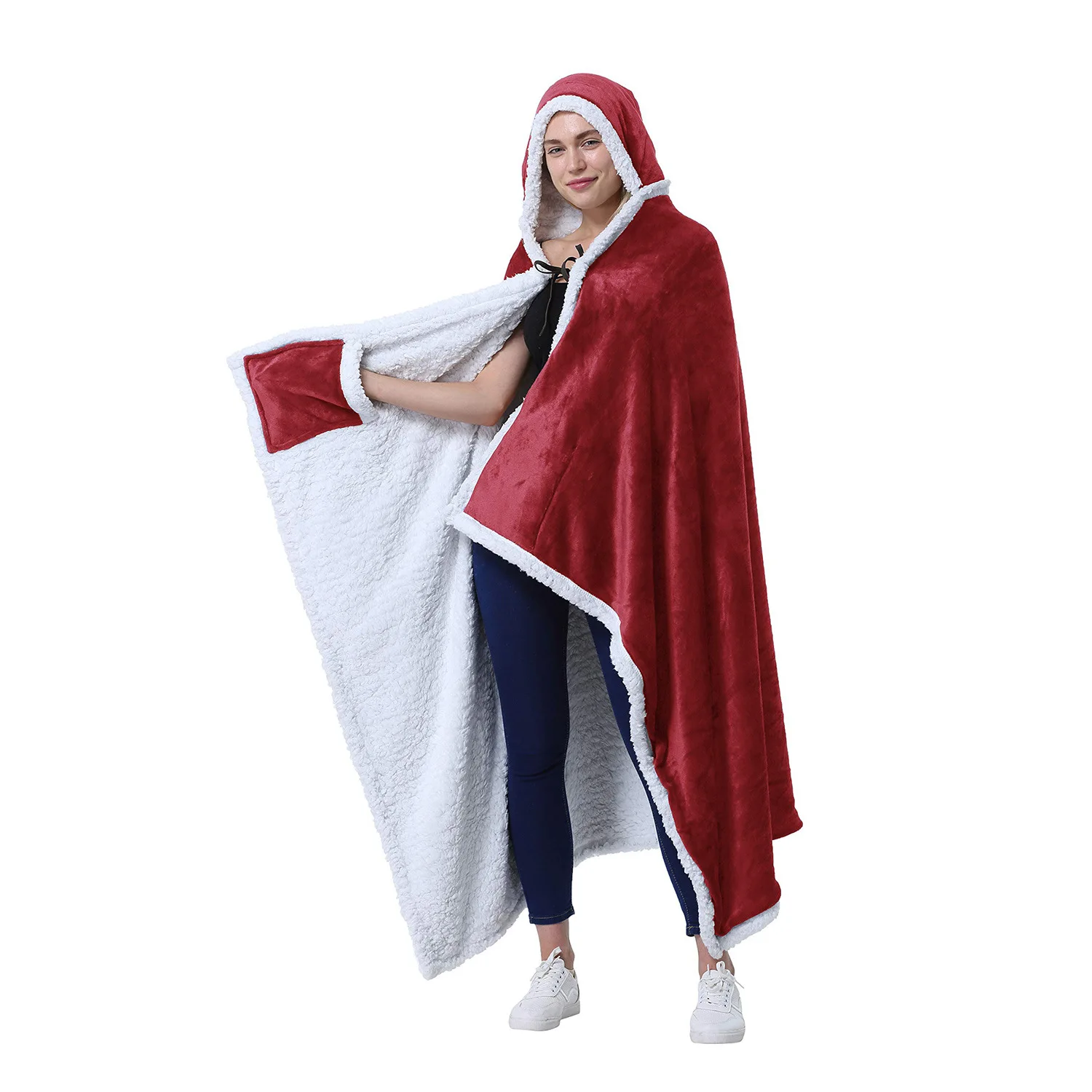 Factory Hotsale Wearable Blanket Hoodie Gifts for Ladies Printed Warm Blanket Sweatshirt Hoodie Blanket with Half Sleeves