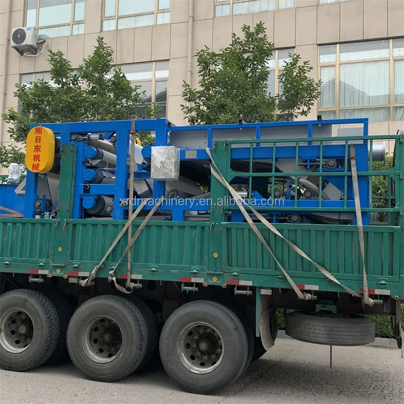 variable sludge mud moisture dewatering euipement three belt type fiter press machine