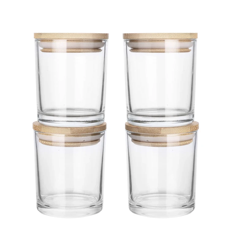 Wholesale Customized Clear Iridescent Holographic Candle Glass Jars with Bamboo Lids and Private Label for Scented Candle Making