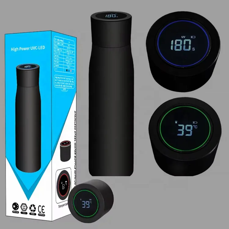 New smart water bottle UV LED self cleaning stainless steel bottles vacuum thermos insulated smart bottle with drinking reminder