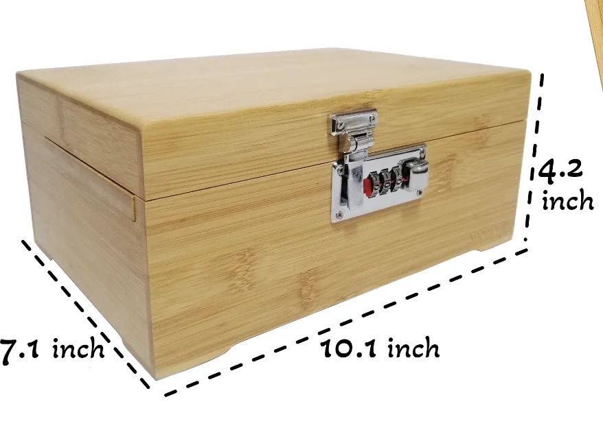 Wooden Storage Box with Rolling Tray and Brush, Decorative Bamboo Box with Slide Tray for Gift, Smell Proof Box Safety