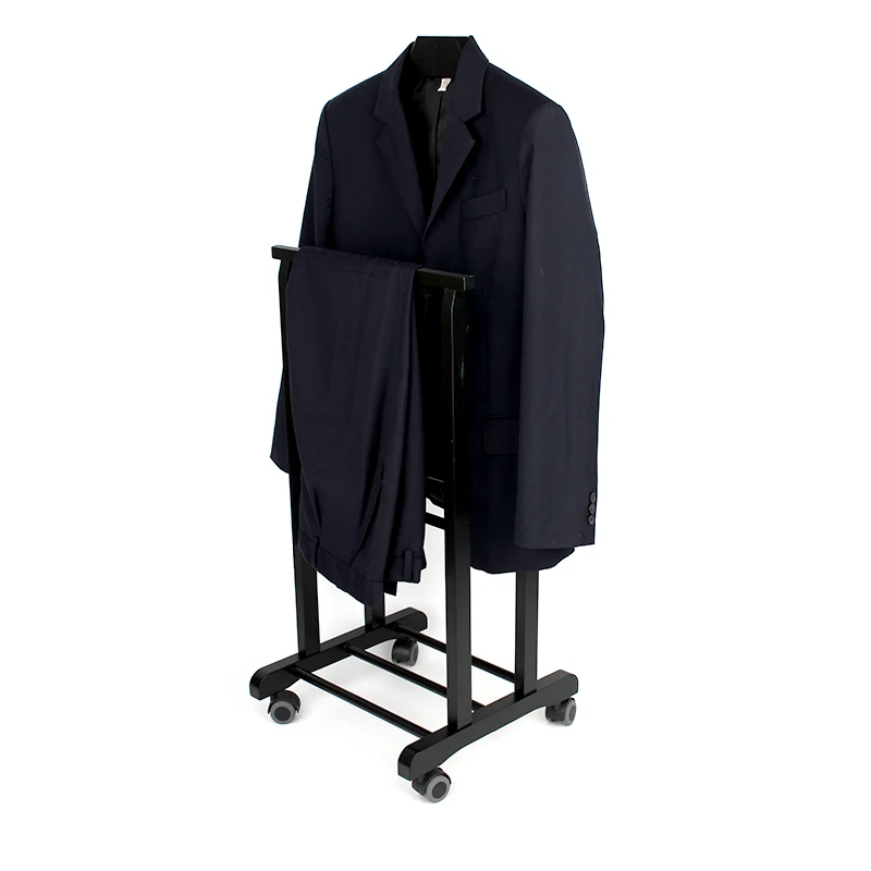 Wholesale wooden standing clothes coat rack for hotel room suit valet stand