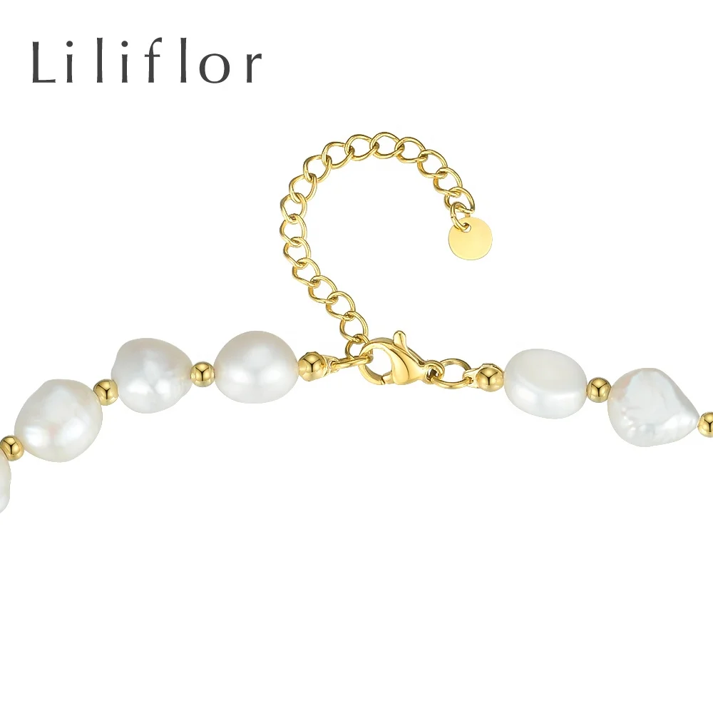 LILIFLOR High Quality 18K Gold Plated Stainless Steel Jewelry Natural Pearl Beaded Chain Allergy Free Necklaces P193050