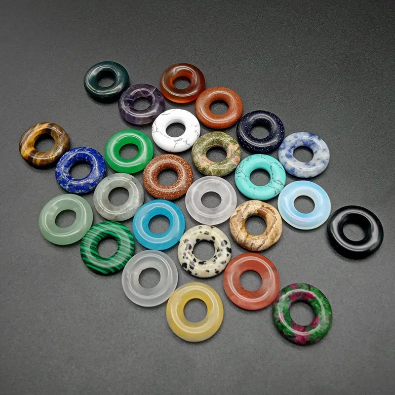 2cm Reiki Healing Circle Donut safety buckle shape Stone Natural  Chakra Orgone Energy DIY Pendants Jewelry wholesale