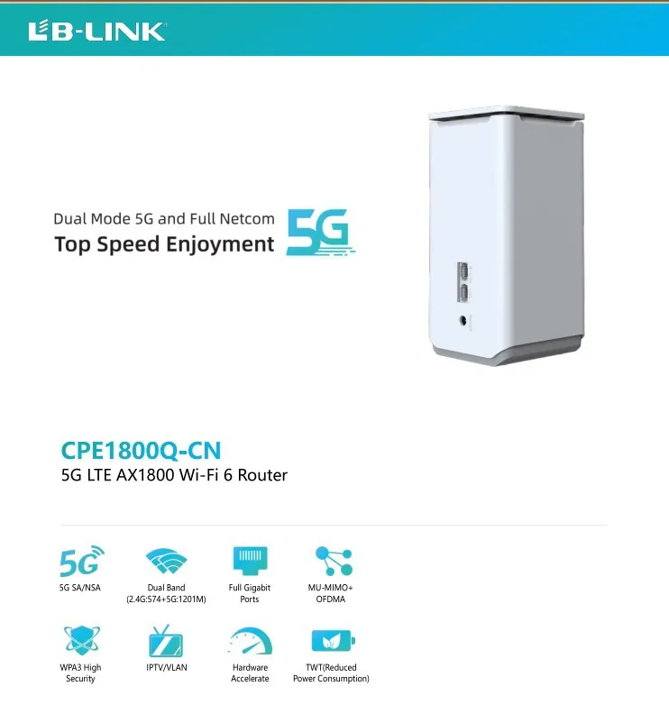 LB-CPE1800M 5G wireless router Dual-mode SIM Card 1800M wireless dual-band network WIFI6 full gigabit router
