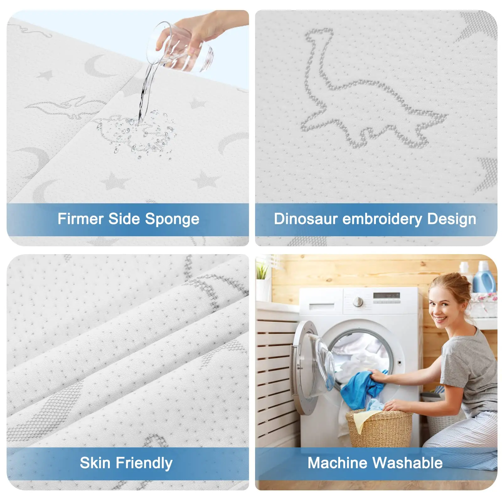 Portable Trifold Pack and Play Mattress Pad Folding Playard Gel Memory Foam Waterproof Crib Mattress