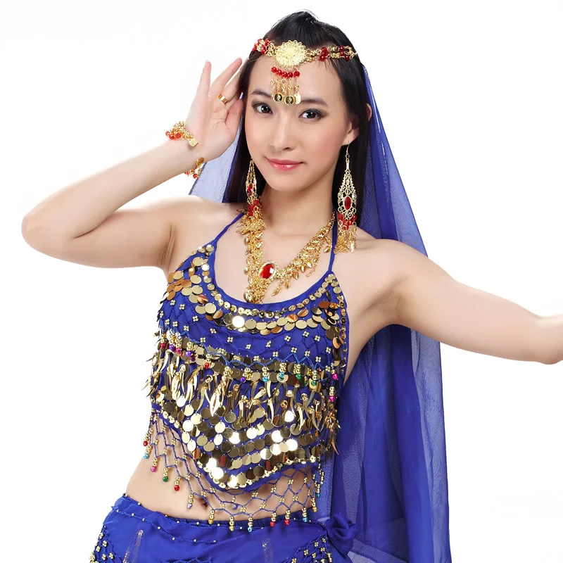 dpw299  Festival Carnival Costume Solid Bandage Leather Samba Belly Dancing Crop Top Sexy Sequin Tassel Bralette Bra