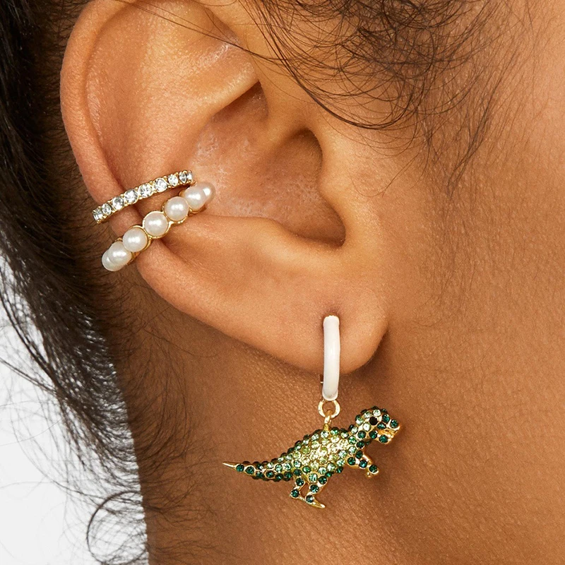 High quality gold plated statement ear cuff earrings jewelry geometric C shape pearl cuff earring for women